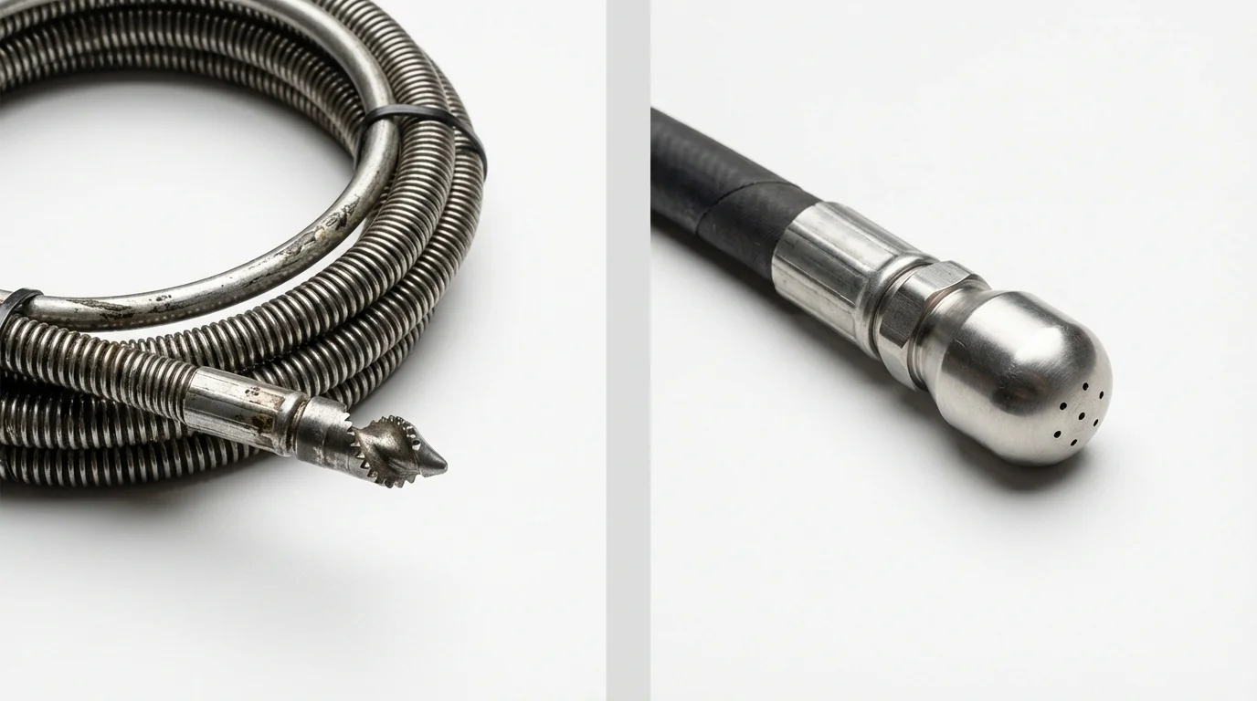 Drain snake cable and hydro jetting nozzle used for drain cleaning in Buckner, KY