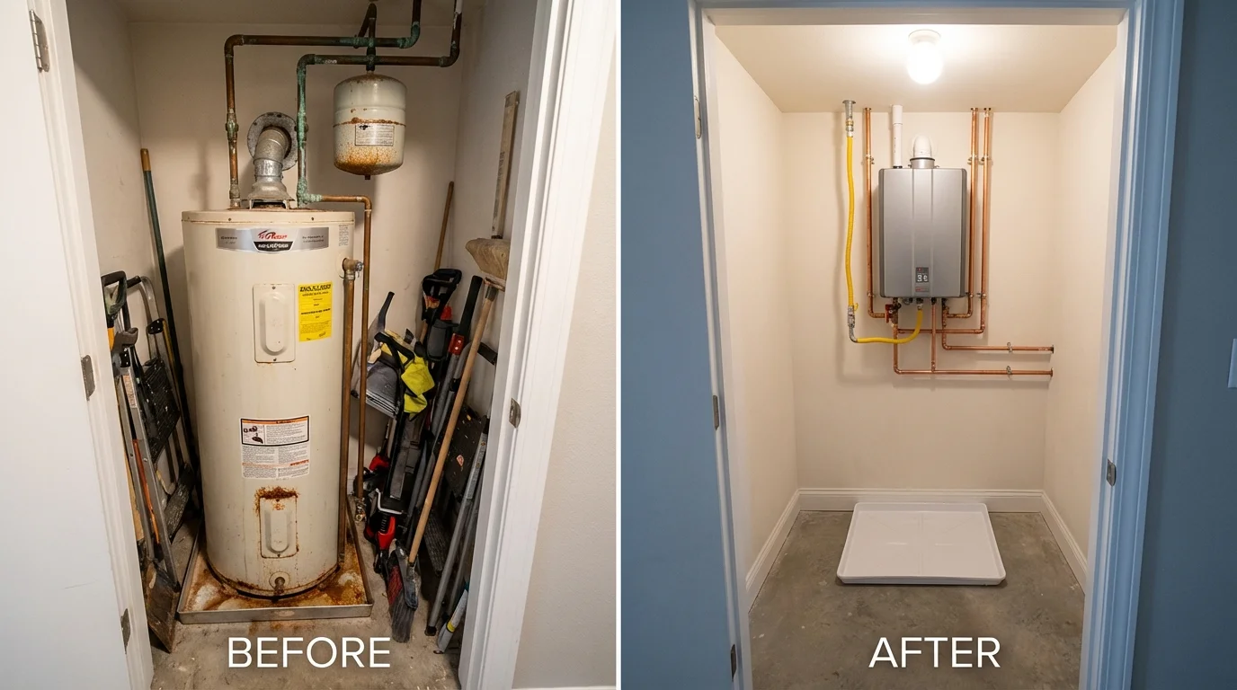Tank water heater versus wall-mounted tankless unit comparison for Buckner, KY homeowners