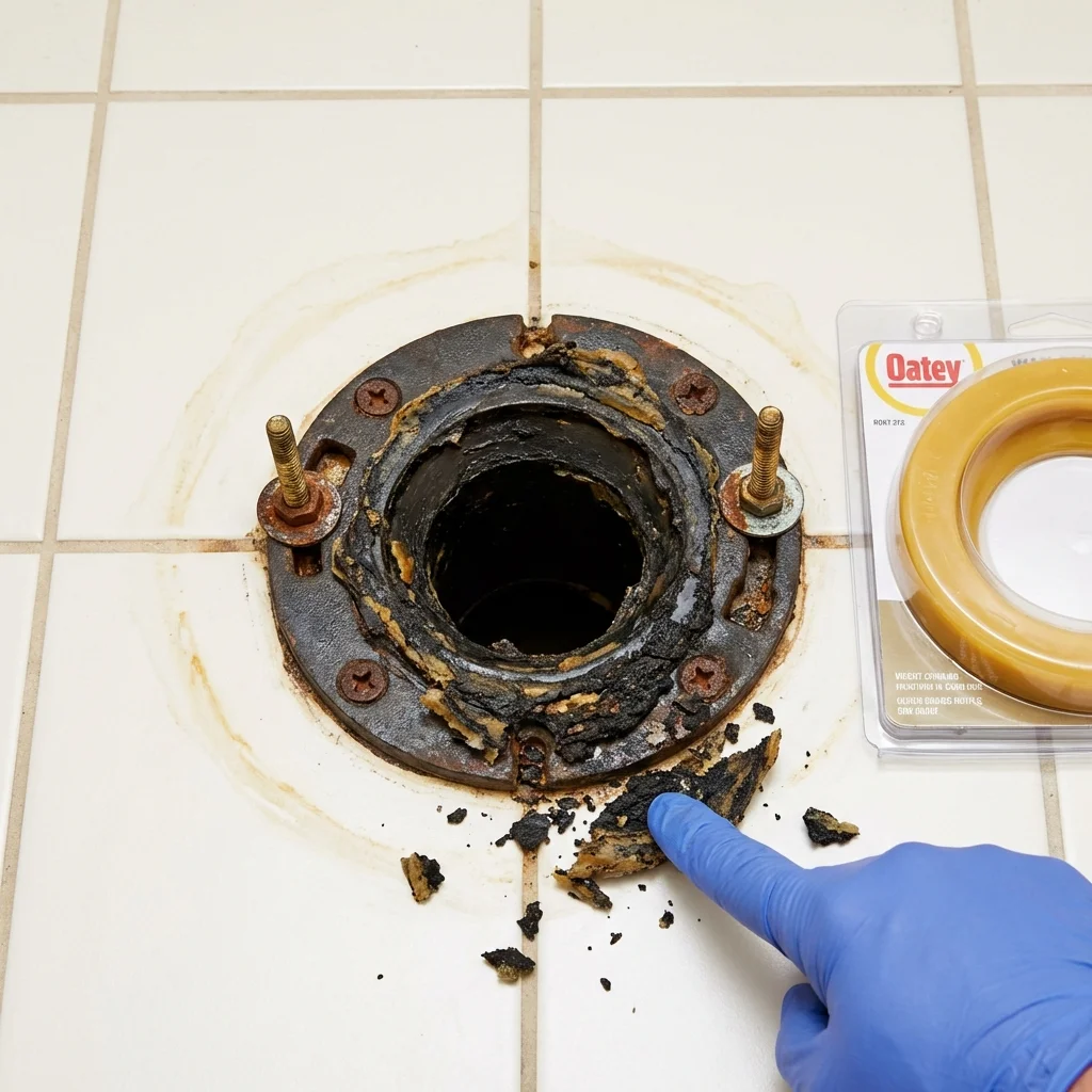 Failed wax ring showing water seepage at the base of a toilet in a Buckner, KY home