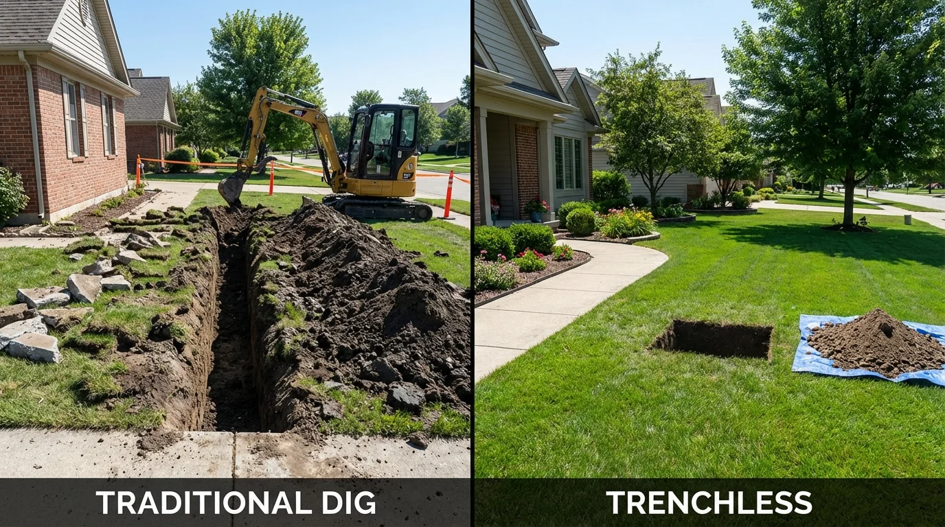 Trenchless sewer repair with minimal yard damage versus traditional excavation in Buckner, KY